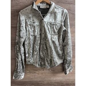 Aeropostale Vintage Y2K Velour Blouse Snap Silver Stretchy Top Shirt 2000’s